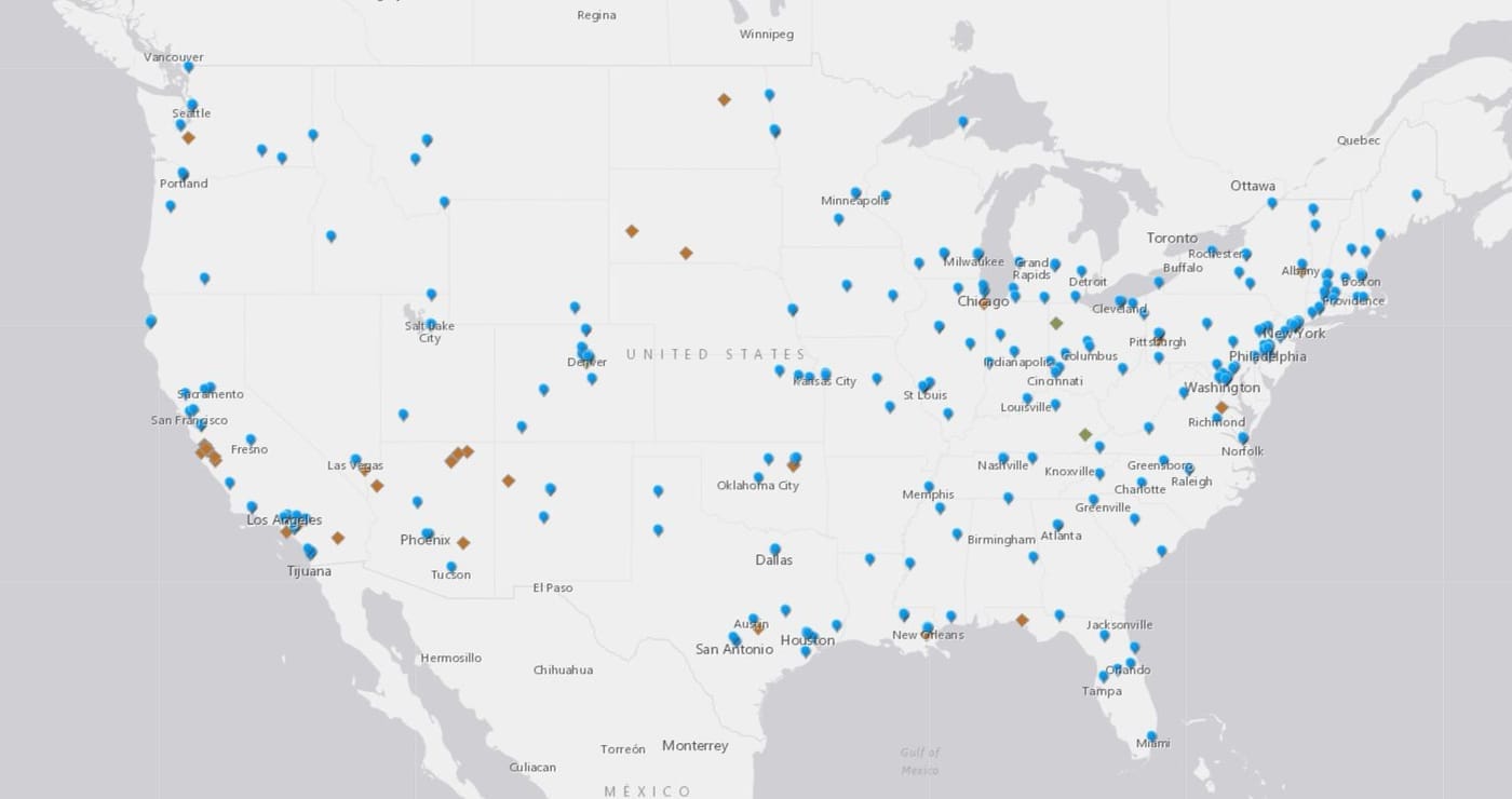 A map of Pet Wants stores across the United States